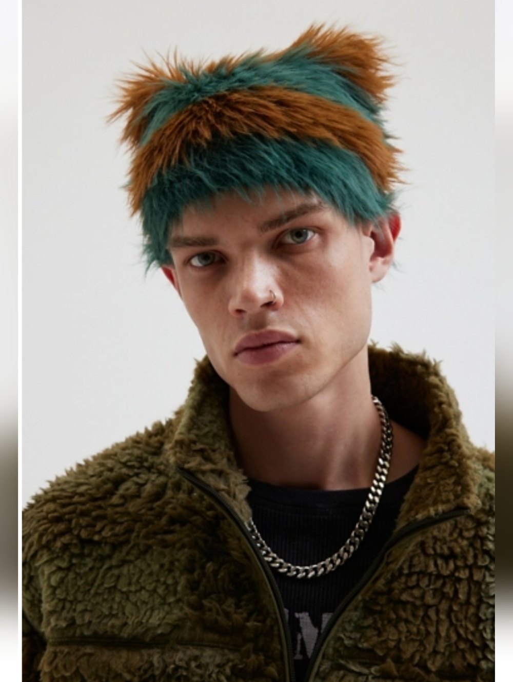 Urban Outfitter's - NEW Mylo Hairy Stripe Faux Fur Beanie Classic Pull-on Style